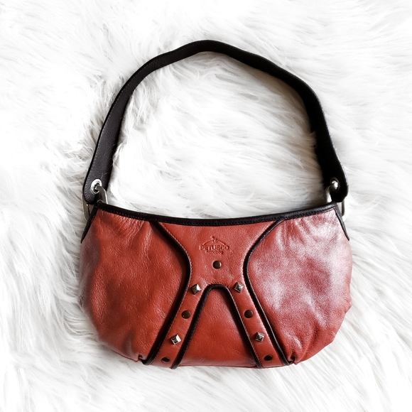 Petusco Studded Metallic Red Leather Handbag - Picture 8 of 8